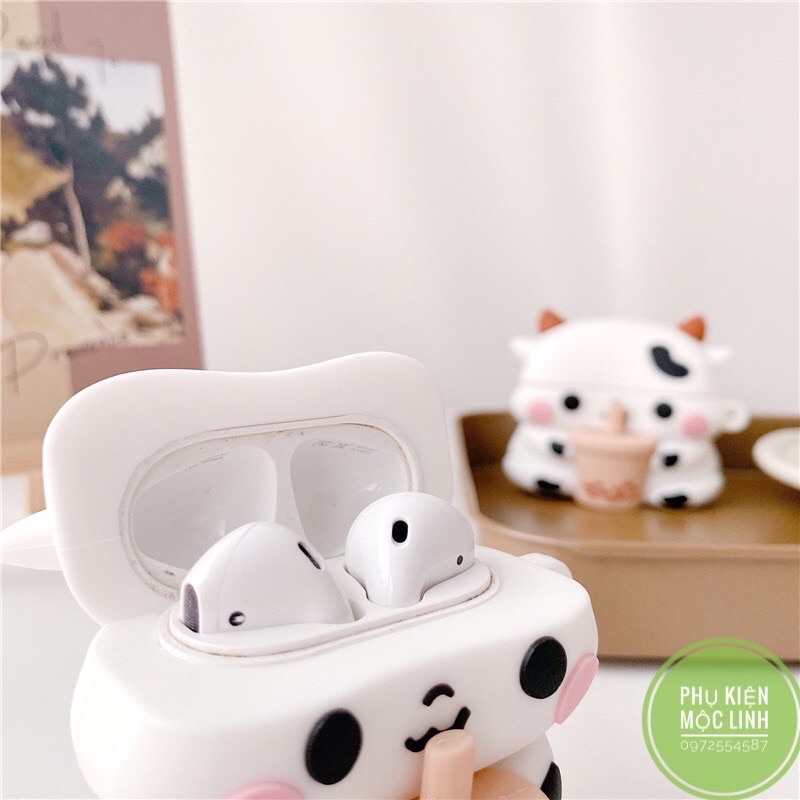 ☘️Tặng kèm dây đeo☘️Case Airpod 1 2 Pro Airpods 3 2021 - Vỏ bao bọc Bò sữa uống Trà sữa đựng tai nghe không dây airpods