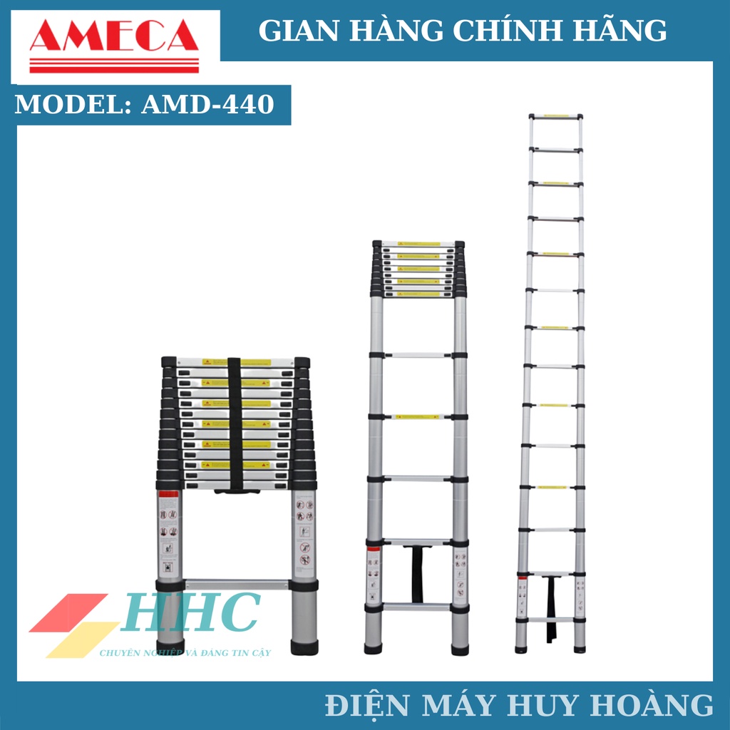 Thang nhôm rút đơn 14 bậc, thang nhôm xếp đơn AMECA AMD-440