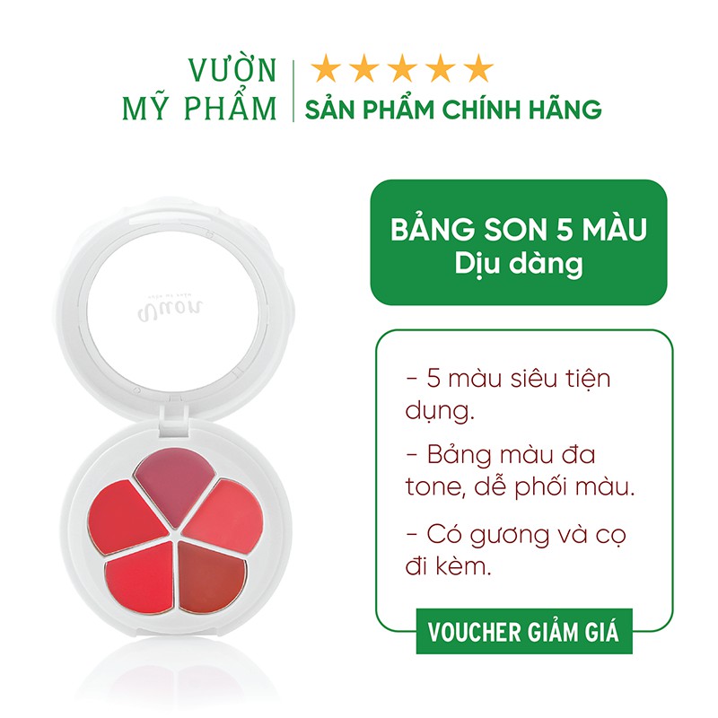 Bảng son 5 màu " Dịu dàng - Cá tính" - 100% thiên nhiên, không chì - không chất bảo quản, an toàn, lành tính