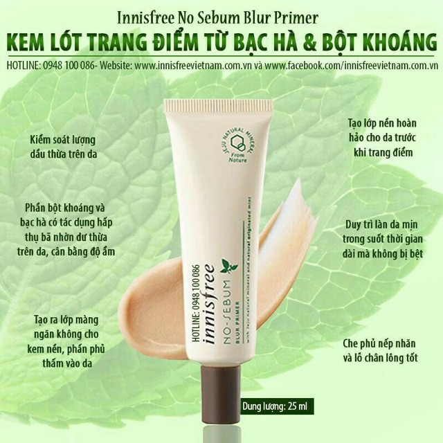 Kem lót khoáng kiềm dầu Innisfree No - Sebum Mineral Primer