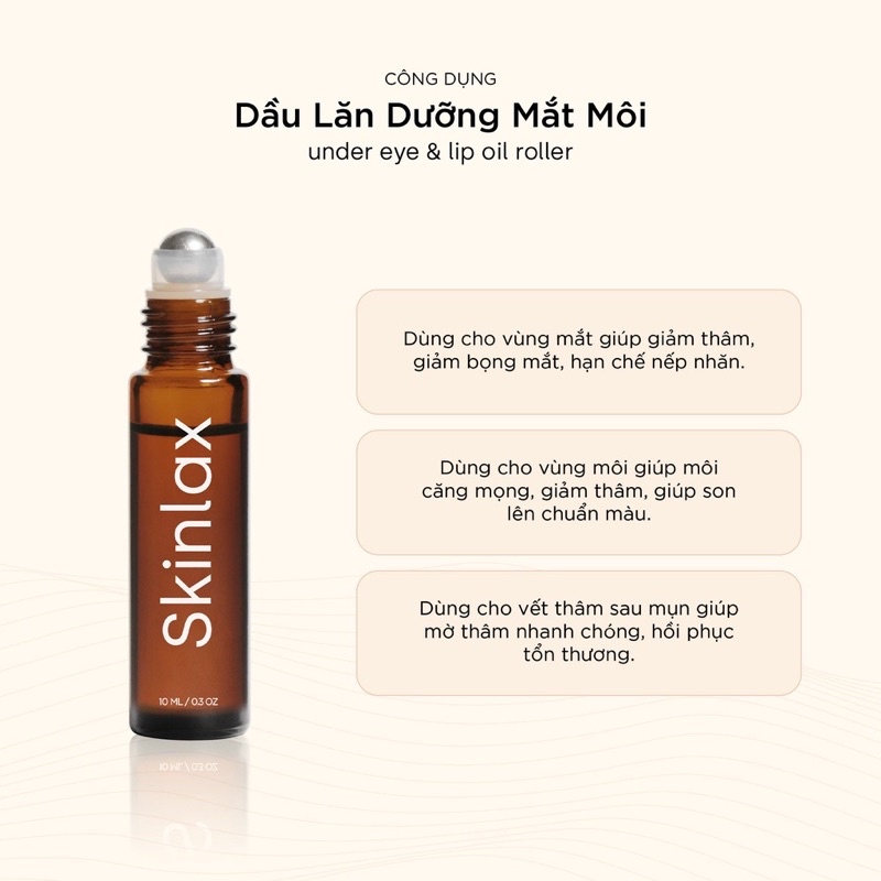 Dầu Lăn Giảm Thâm Mắt, Dưỡng Hồng Môi Skinlax 10ml