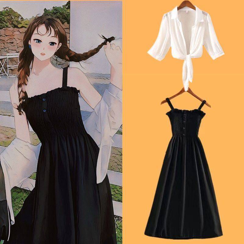 Bộ Áo Sơ Mi Chống Nắng + Đầm Hai Dây Mỏng Chống Nắng Thời Trang Mùa Hè Năm 2021 Dành Cho Bạn Nữ