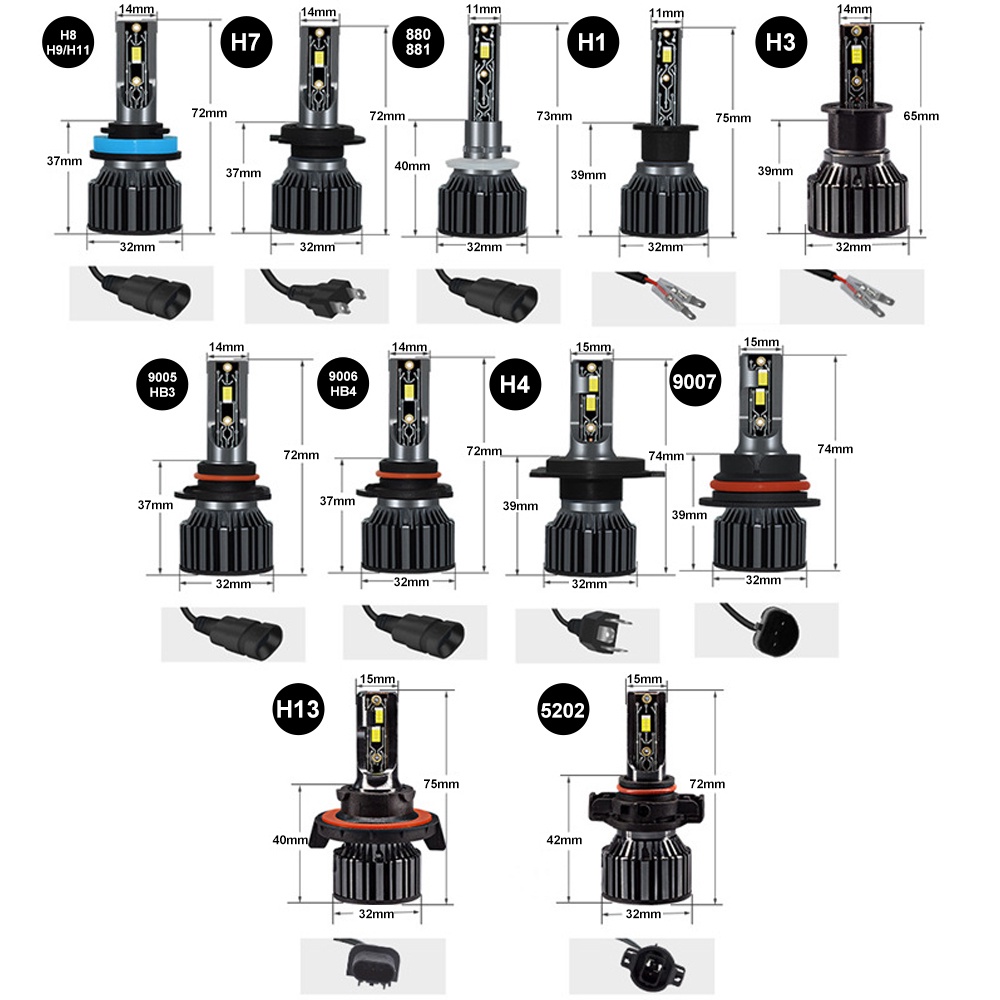Cặp bóng đèn pha phá sương mù PECHAM LED CSP 355 H4 H7 H11 H27 9005 HB3 9006 HB4 3000K 4300K 20000LM 110W 12V cho xe hơi