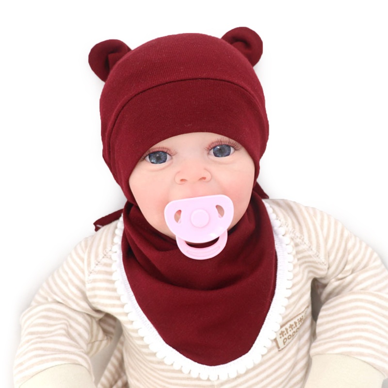 Bộ 2 Yếm Ăn Cotton Mềm Mại Màu Trơn Giữ Ấm Tai Cho Bé Sơ Sinh