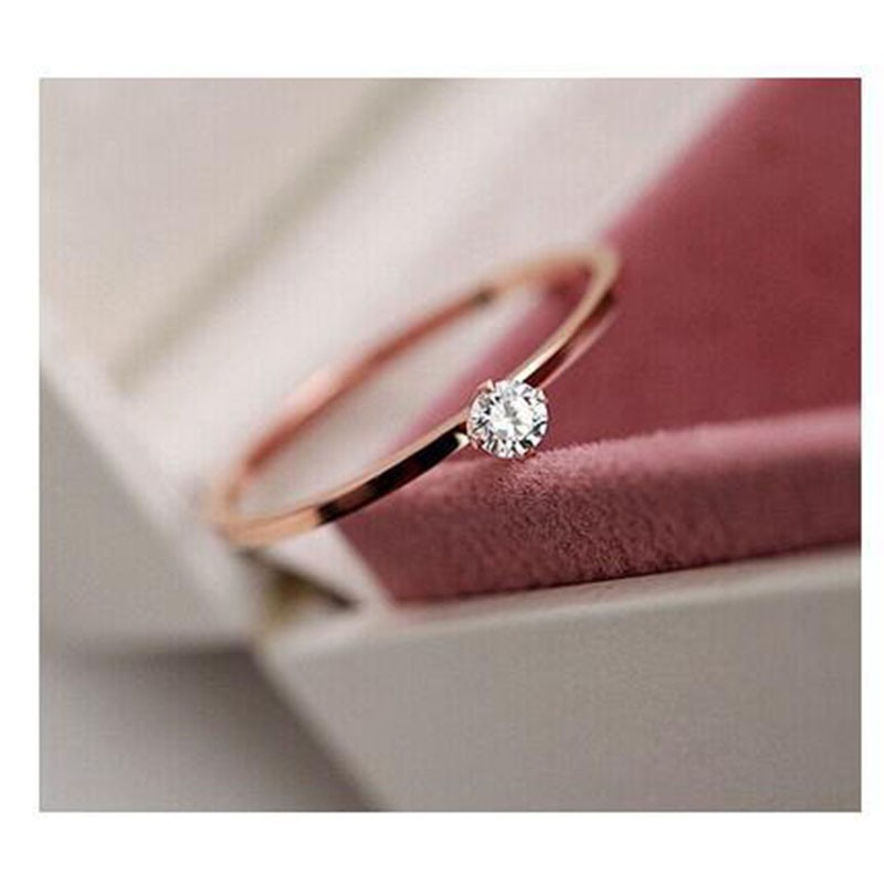 Nhẫn đeo tay mạ vàng hồng 18K đính kim cương giả phong cách Hàn Quốc đơn giản dễ phối đồ