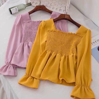 Áo voan kiểu tiểu thư dài nhúm tay cực xinh xắn