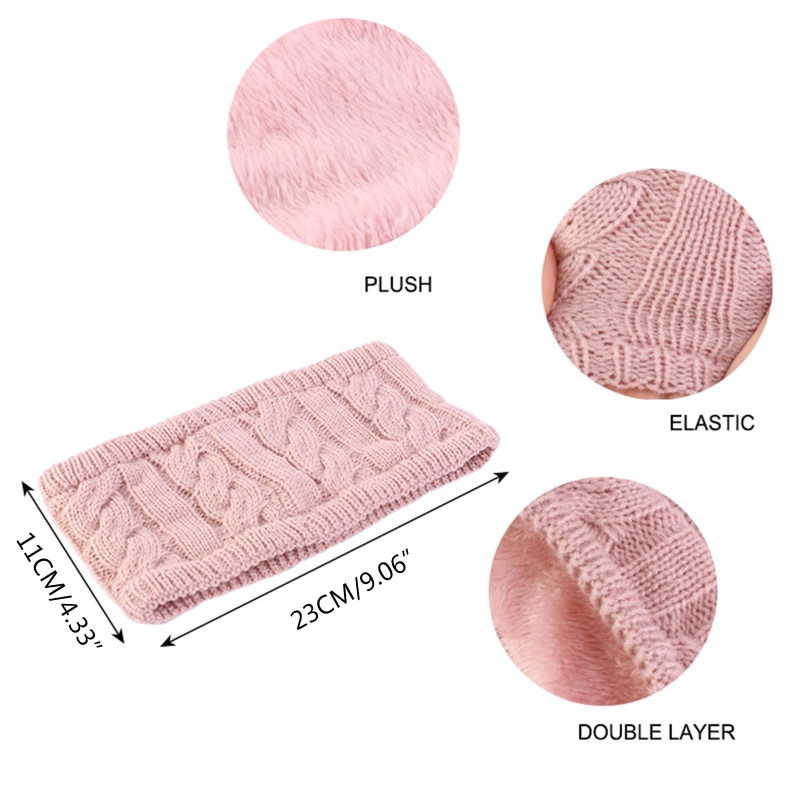 Băng Đô Len Đan Dày Hai Lớp Màu Sắc Trơn Giữ Ấm Tai Cho Nữ