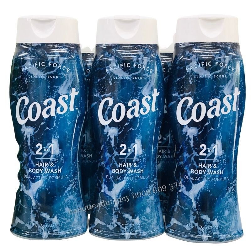 Sữa Tắm Coast - Dầu Tắm Gội Coast Mỹ 2 in 1 Coast Hair &amp; Body Wash Classic Scent Pacific Force 532ml