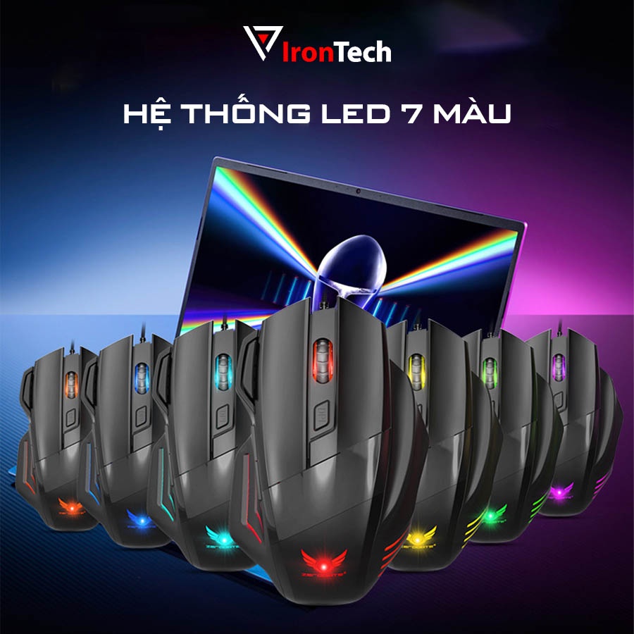 Chuột gaming cỡ lớn IronTech Zerodate G200 chuột máy tính có dây led 7 màu nhạy chuyên game gaming đồ họa cho laptop máy