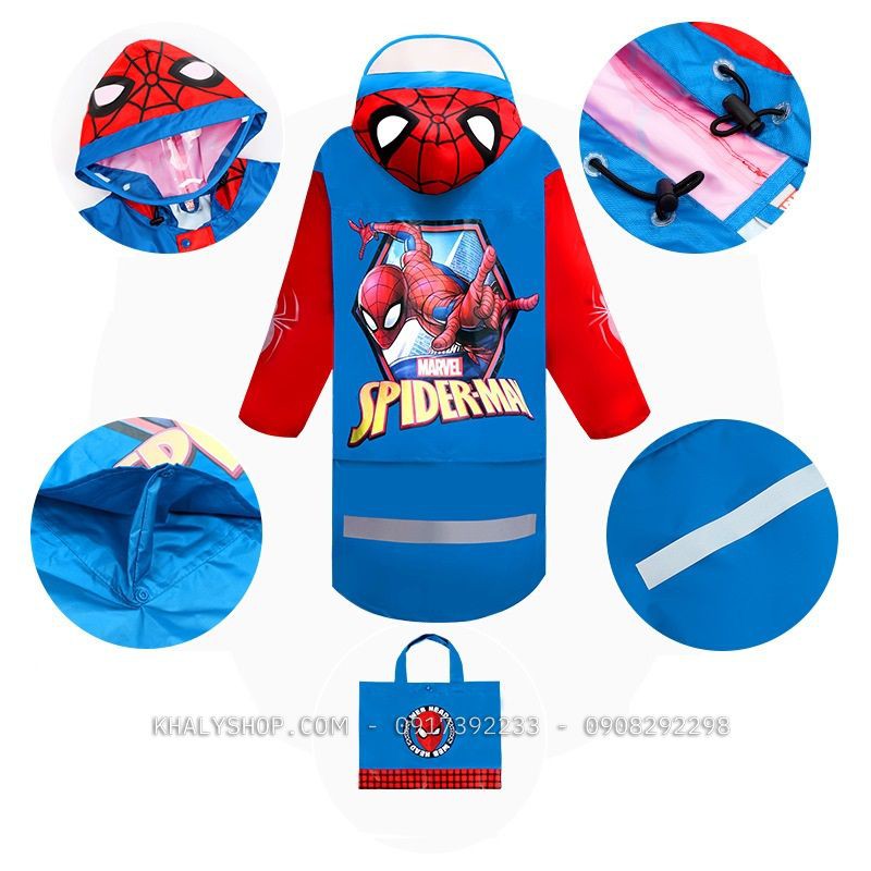 Áo mưa vải dù cao cấp hình người nhện Spiderman màu xanh đỏ cho bé trai còn size (S,L,XXL) - 140P4NVF18006S - (Disney)