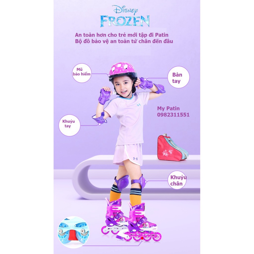 Giầy trượt Patin bé gái Disney Nữ hoàng băng giá Elsa, patin trẻ em cao cấp chính hãng, giày patin bánh phát sáng -
