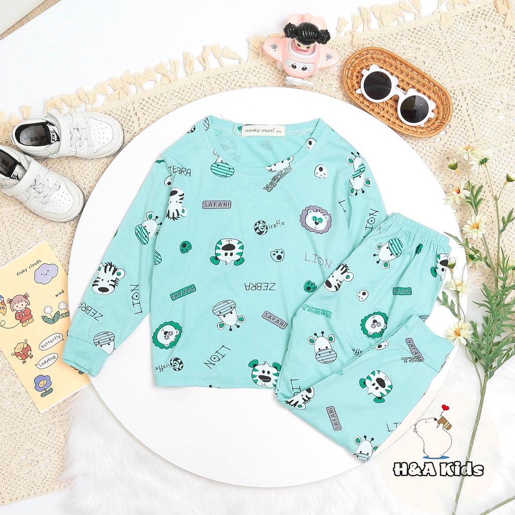 Bộ đồ dài tay MINKYBABY vải thun lạnh mềm, mịn, mát in động vật cute cho Bé Gái Bé Trai - MEGAUU