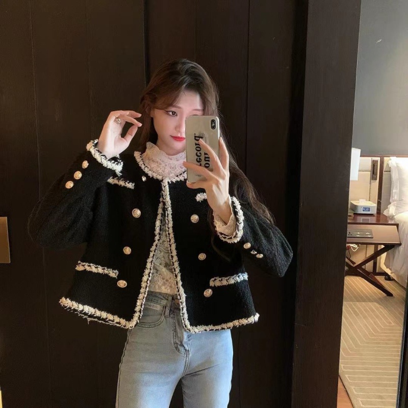 Áo Khoác Ren Dáng Rộng Màu Sắc Tương Phản Thời Trang Mùa Đông Cho Nữ