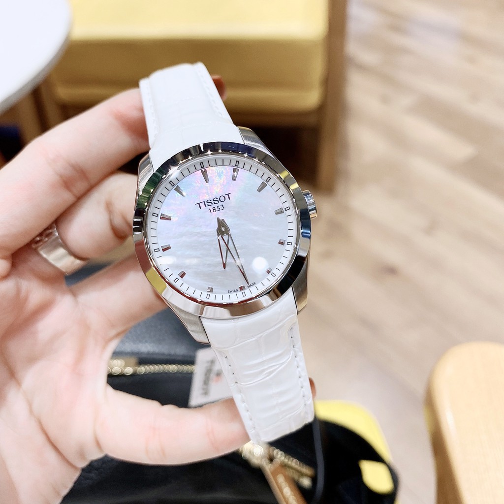 Đồng hồ nữ chính hãng Tissot T0352461611100 - máy Quartz pin Thụy Sĩ - Kính Sapphire - Dây da trắng