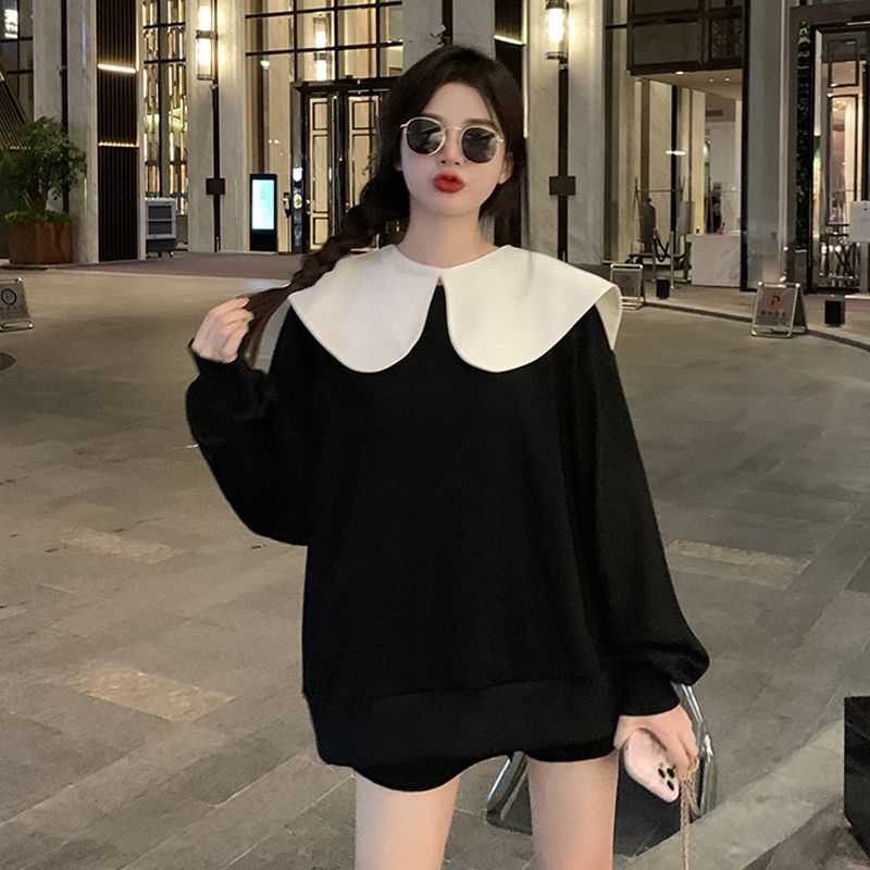 Áo Sweater màu đen đính nơ thời trang mùa thu cho nữ