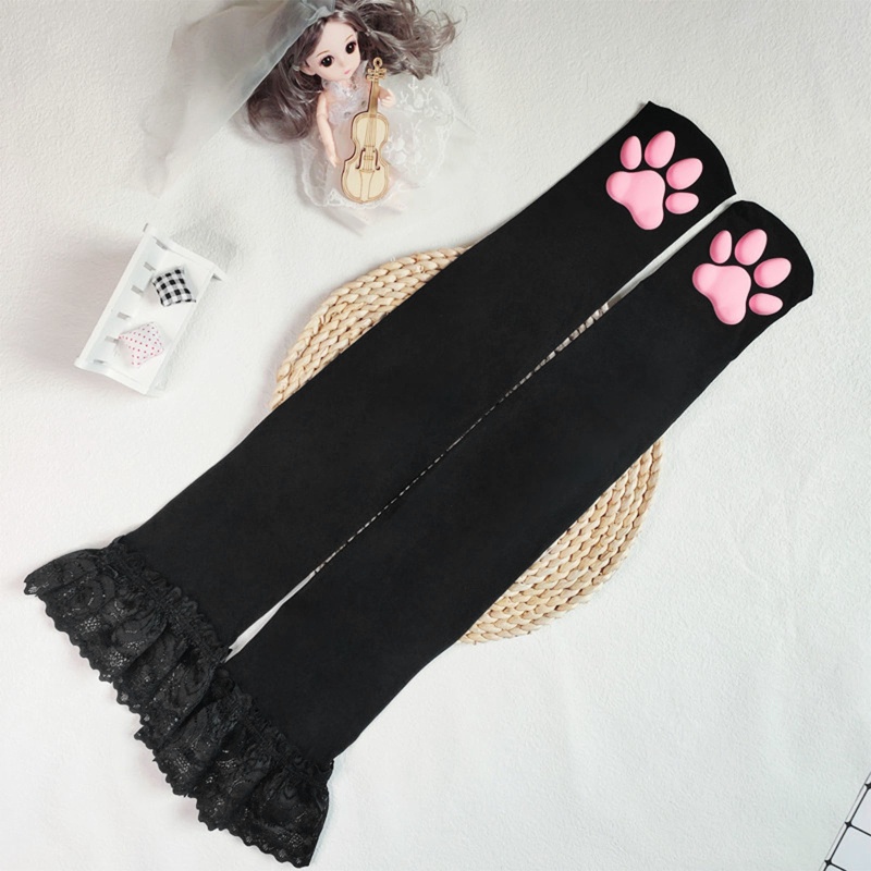 XIXI Tất Ren Dài Qua Gối Hình Chân Mèo Phong Cách Lolita Gợi Cảm Cho Nữ