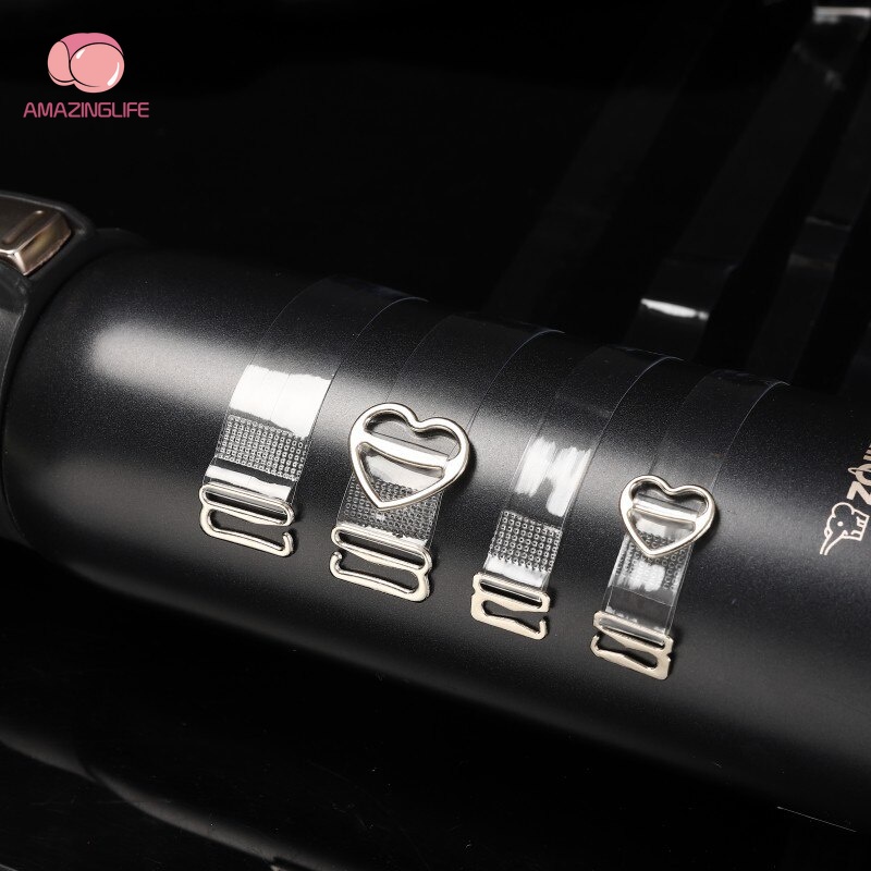 1 Cặp Dây Áo Ngực Silicon Trong Suốt Khóa Kim Loại Hình Trái Tim