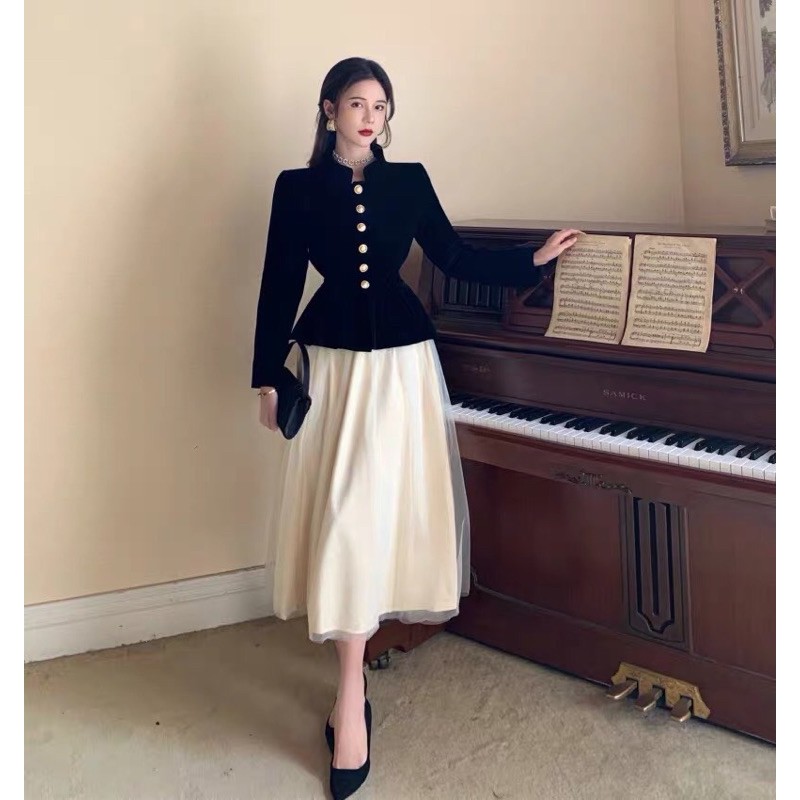 áo nhung cổ tàu