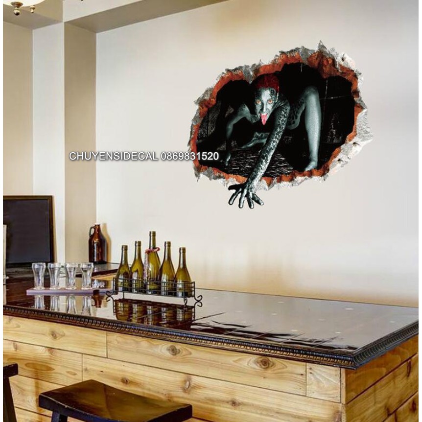 Decal trang trí tường Halloween - Cửa sổ yêu tinh 3D