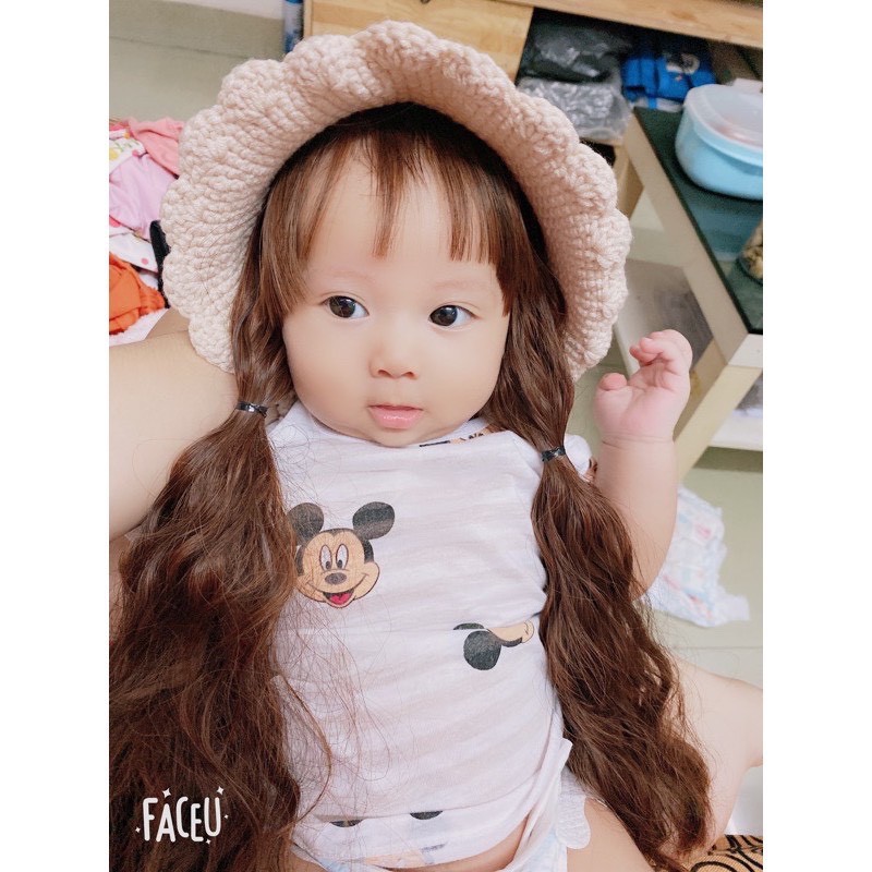 Nón len tóc giả cho bé