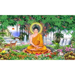 Tranh dán tường phật thích ca cây bồ đề ThichCa01 Kim sa
