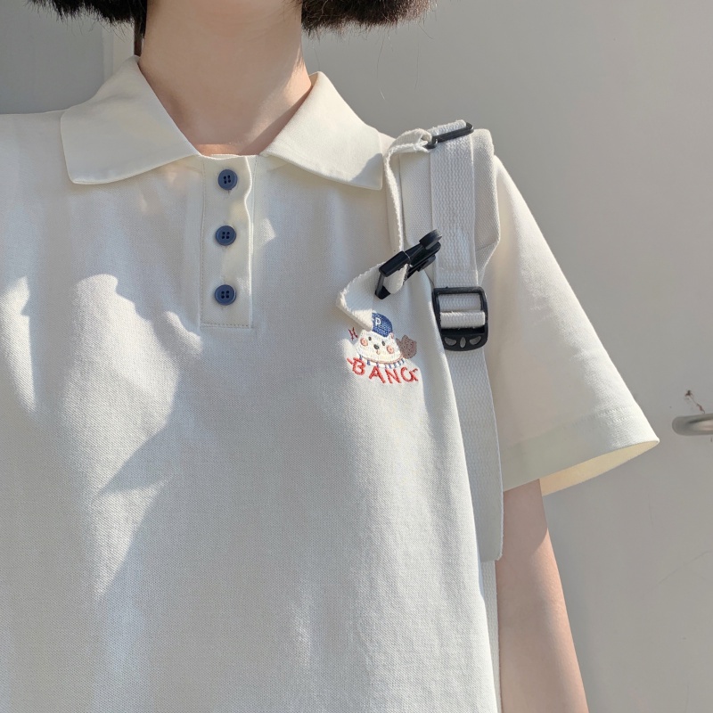 Áo polo PEWARN tay ngắn dáng rộng phong cách Hàn Quốc thời trang mùa hè dành cho nữ