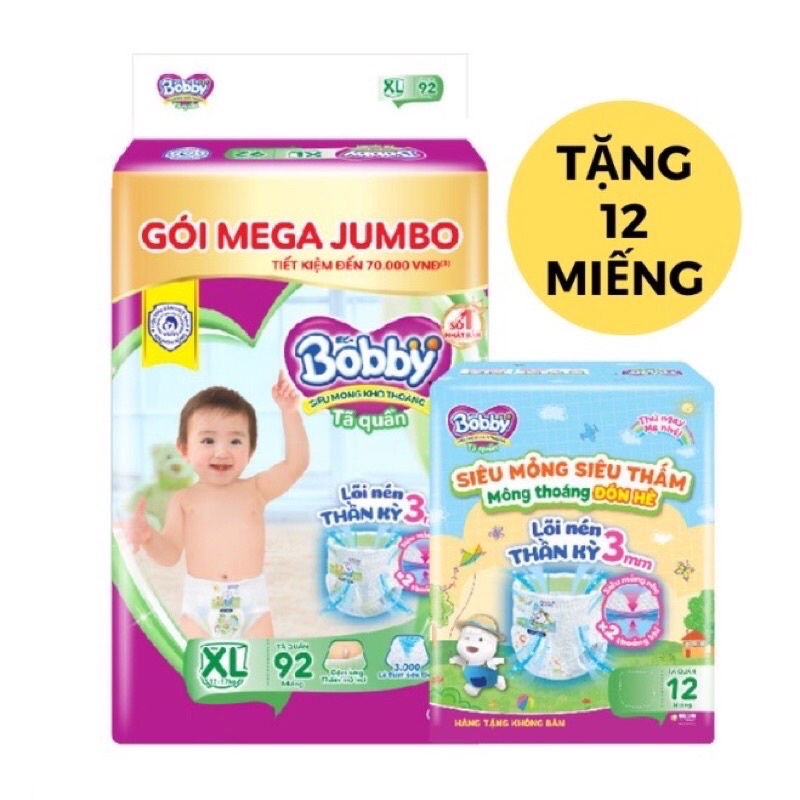 Tã Bỉm quần Bobby XL96, XL102, XXL88, XXL93 có loai mới lưng cải tiến thấm hút mồ hôi