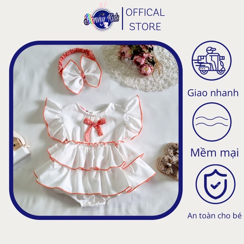 Bodysuit Váy Công Chúa Cho Bé Gái Sơ Sinh 0-12 Tháng Kèm Turban, Bodychip Đầy Tháng, Bodysuit Sơ Sinh, Bộ Đồ Liền Thân