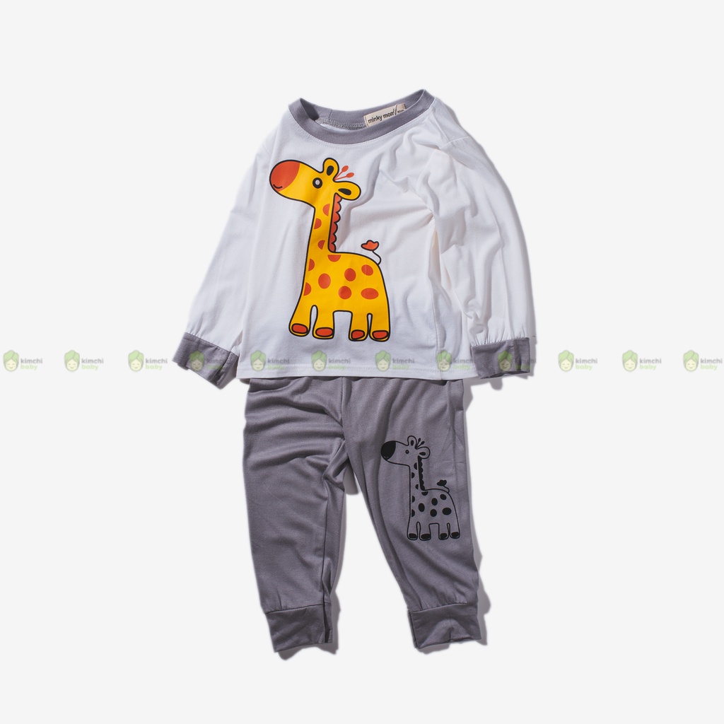 Bộ Thun Lạnh Dài Tay Cho Bé Gái, Bé Trai Minky Mom Hoạ Tiết Cá Heo Viền Cổ, Bộ Quần Áo Cho Bé Mặc Nhà MKMTD2215