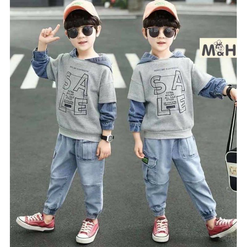 Set bộ áo da cá phối bò-quần bò túi hộp sz 10-20kg