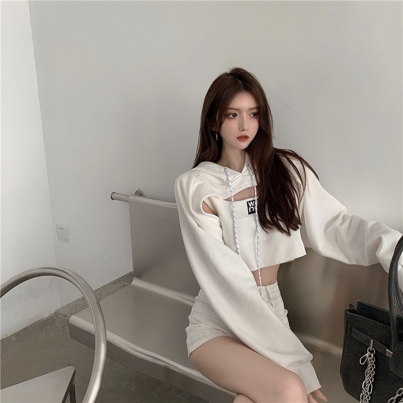 Áo Hoodie Croptop Tay Dài Form Rộng Kiểu Dáng Hợp Thời Trang