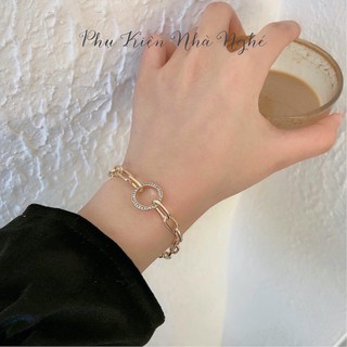 Vòng tay lắc tay xích vàng siêu ngầu UNISEX mặt hình tròn đính đá, dành cho nữ cá tính VT01 Phụ Kiện Nhà Nghé