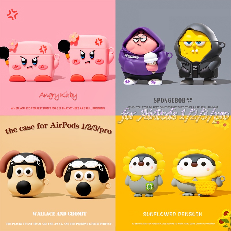 Vỏ Bảo Vệ Hộp Sạc Tai Nghe AirPods3 / 2021 / 3 Họa Tiết SpongeBob / Chim Cánh Cụt Angry Kirby Dễ Thương Kiểu Mới