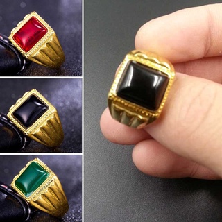 Nhẫn nam bằng thép titan mạ vàng 18k đính đá ruby nhiều màu sắc thời trang