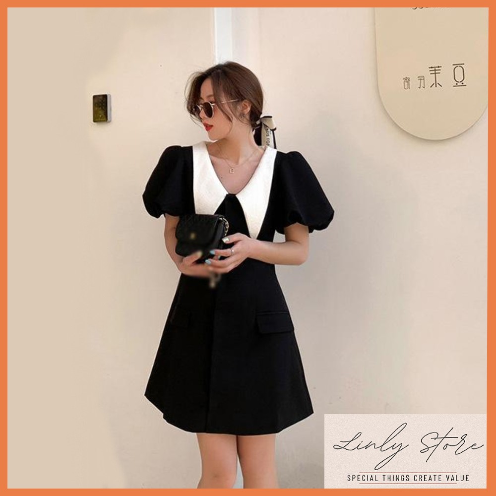 VÁY TRẮNG DÁNG CHỮ A CỔ NHỌN - ĐẦM DỰ TIỆC TAY BỒNG - CHẤT MÁT, HAI MÀU ĐEN-TRẮNG V-CN | BigBuy360 - bigbuy360.vn