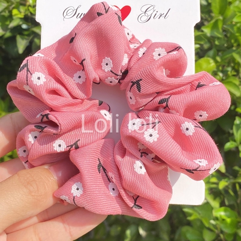 Scrunchies cột tóc, buộc tóc họa tiết hoa nhí dễ thương