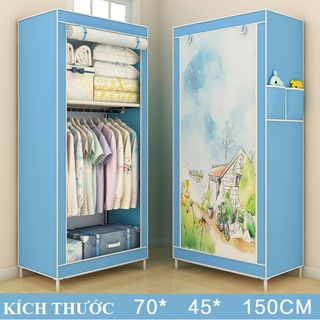 Tủ vải tủ quần áo 3D 1 buồng khung inox chắc chắn kích thước 150*70*45 CM