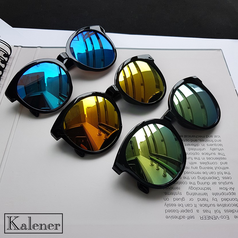 Gọng kính mắt thời trang nam nữ - Kính râm gọng tròn tráng gương với tròng chống tia UV400 cao cấp