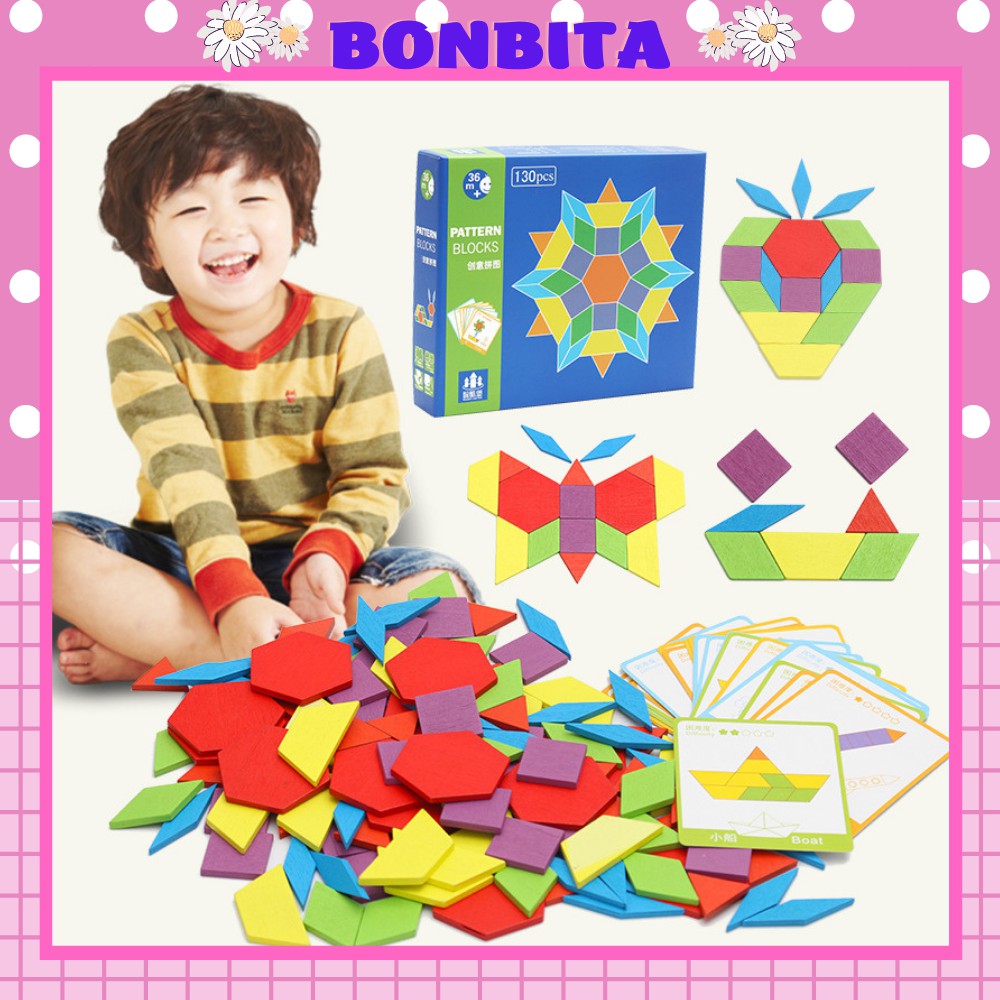 Đồ chơi thông minh - Bộ Xếp Hình Sáng Tạo PATTERN BLOCKS 130 chi tiết