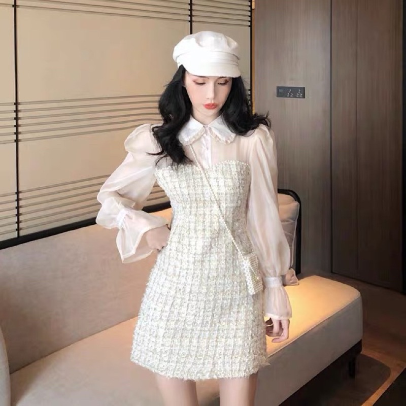 Váy dạ phối cổ tay lụa