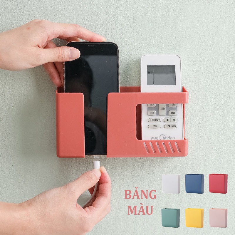 Khay Để Điện Thoại / Remote Điều Khiển TV / Điều Hòa Có Khe Cắm Sạc Dán Tường Loại Cao Cấp Kèm Hộp Giấy