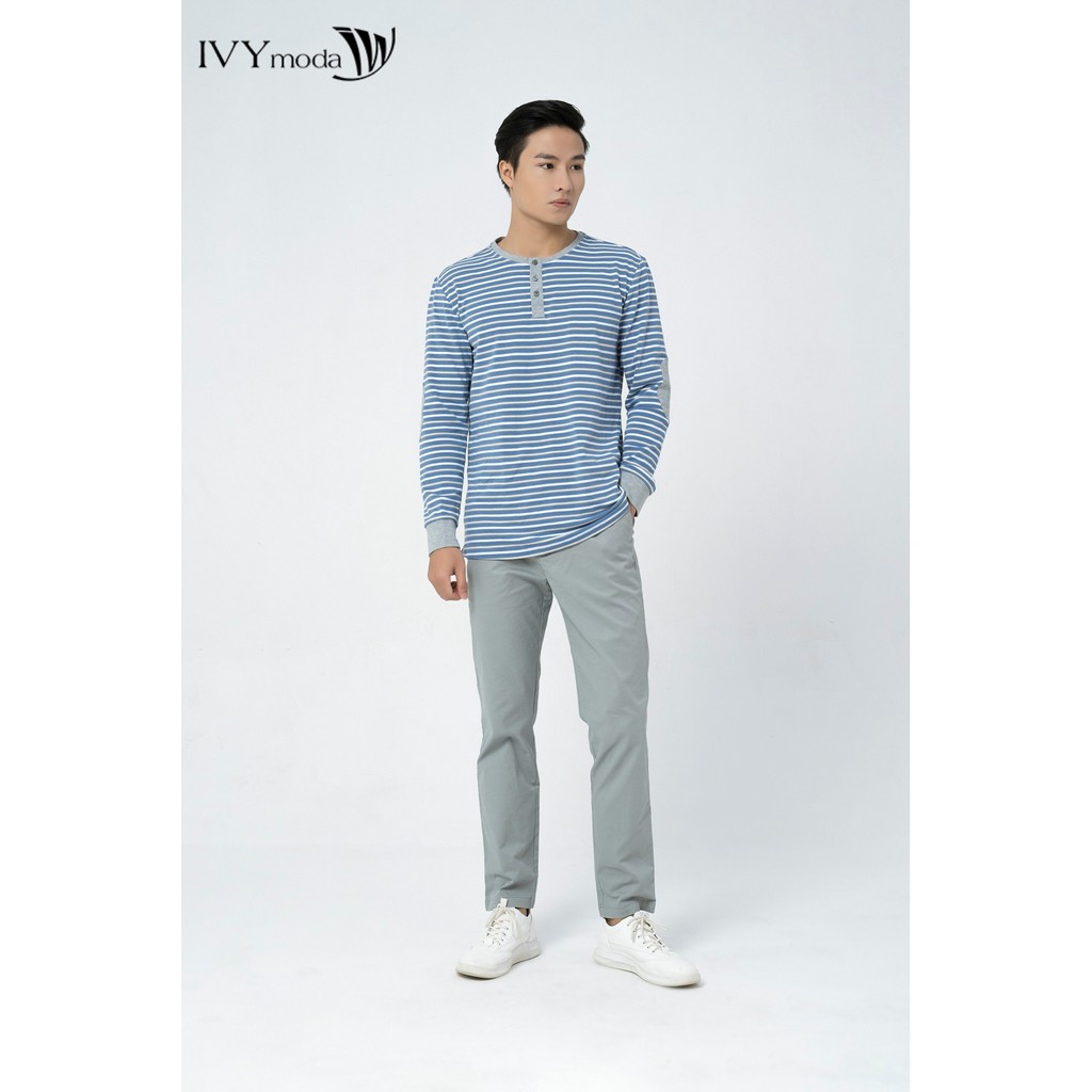 [Mã WABRIVY50 - 10% - ĐH từ 250K] Áo thun nam dài tay họa tiết kẻ IVY moda MS 58E2140 | BigBuy360 - bigbuy360.vn