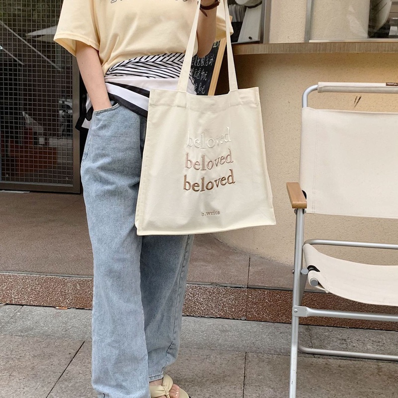Túi vải Màu Trơn In Chữ Cho Nữ