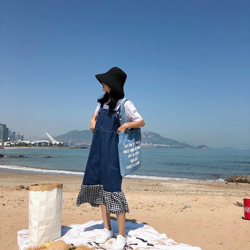 COZOK Váy Yếm Denim Dáng Rộng Thời Trang Hàn Quốc
