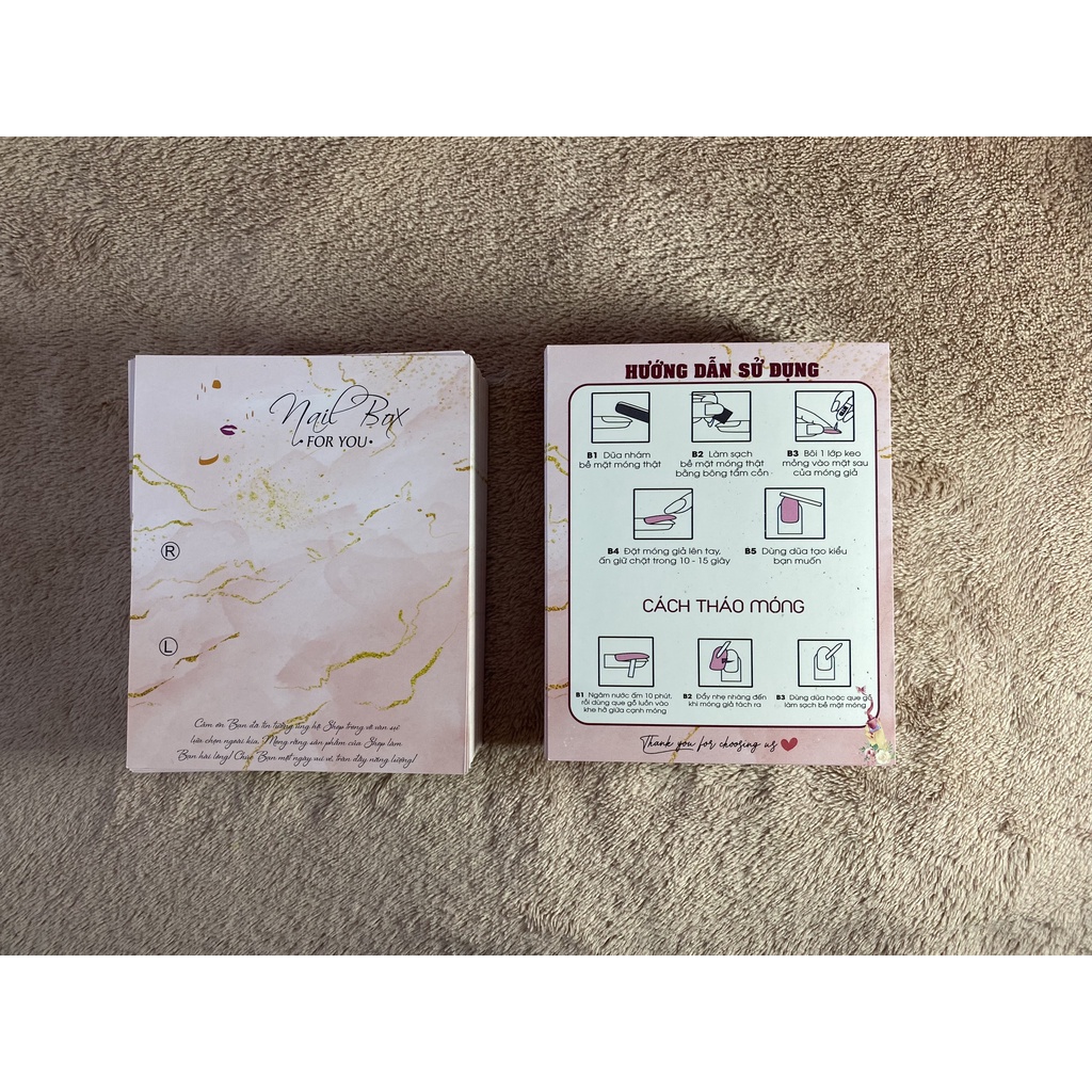 Tag Nail box giấy, thẻ Nailbox, Nailbox gắn móng tay giả màu hồng dễ thương, giấy C300 hàng có sẵn