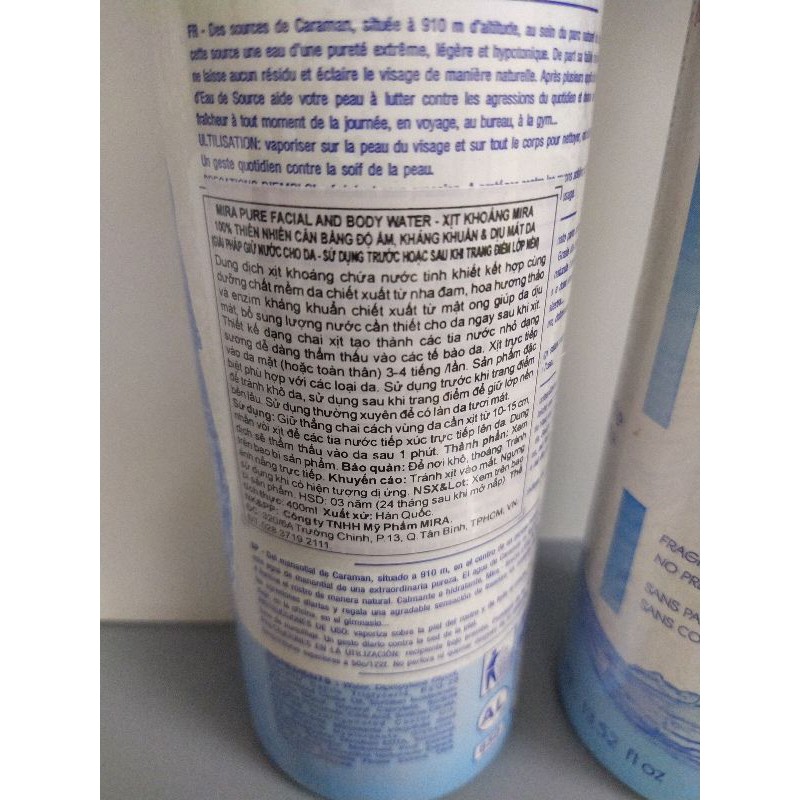 Xịt Khoáng cho mặt và toàn thân Mira PURE FACIAL AND BODY WATER 400ml/chính hãng | BigBuy360 - bigbuy360.vn