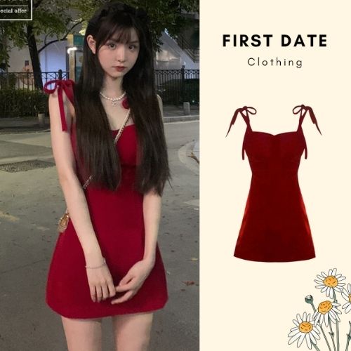 Váy body đầm 2 dây sexy đỏ đi biển đi chơi buộc nơ Firstdateclothing