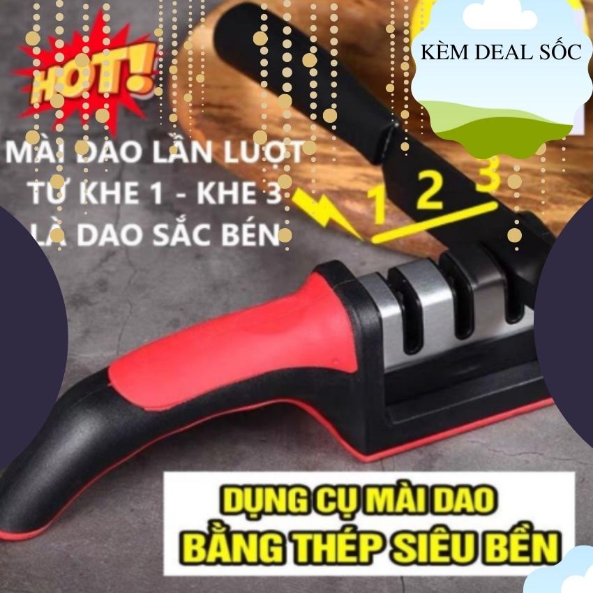 Dụng cụ mài dao kéo 3 khe (3 cấp độ) tay cầm tiện lợi mài dao sắc bén nhanh và hiệu quả - HÒA PHÁT