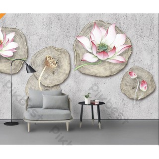 Tranh dán tường Tranh phong thủy hoa sen trên gỗ phong cách, tranh dán tường 3d hiện đại (tích hợp sẵn keo) MS897925
