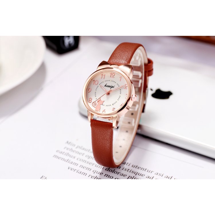 Đồng hồ thời trang nữ mặt mèo dây da tổng hợp yuhao PKHRYU010-1